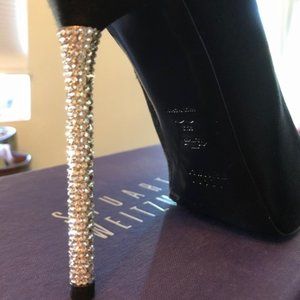 Stuart Weitzman Black Satin Diamond Heels